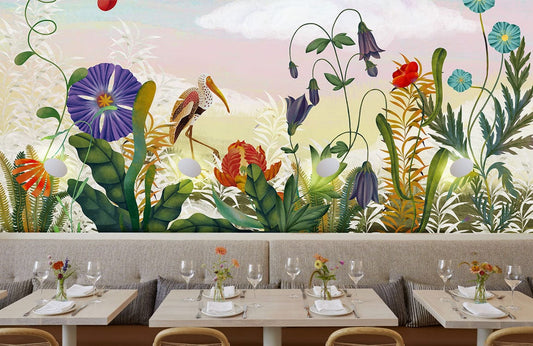 Vibrant Botanical Garden Floral Wallpaper Mural