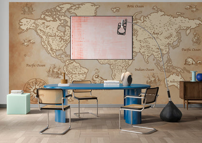 Vintage World Map Nautical Wallpaper in office