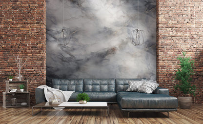 Mystic Gray Marble Mural Wallpaper in living room