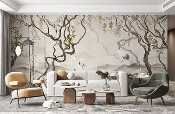Tranquil Cranes Nature Scene Mural Wallpaper