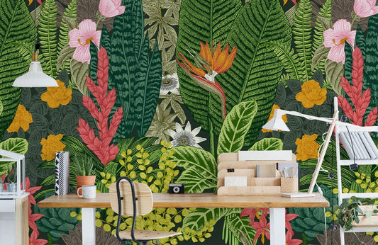 Tropical Jungle Botanical Mural Wallpaper