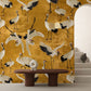 Golden and Beautiful Cranes Printed on a Mural Wallpaper for the Foyer Decoration