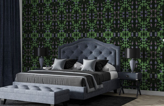 Dark Botanical Leaves Geometric Mural Wallpaper