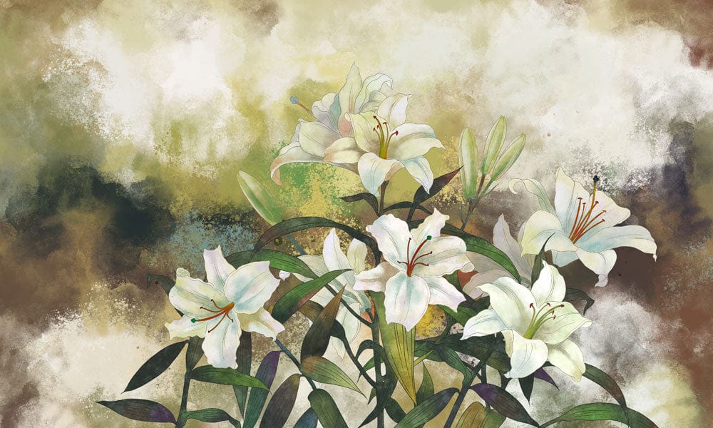 Green Lily Bouquet Wallpaper Mural