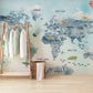 Wallpaper mural in ombre blue with a map design, ideal for hallway decoration