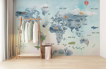 Colorful World Map Kids Wallpaper