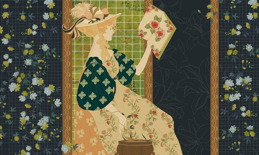 Vintage Floral Girl Reading Mural Wallpaper