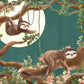 Tropical Sloth Green Floral Mural Wallpaper