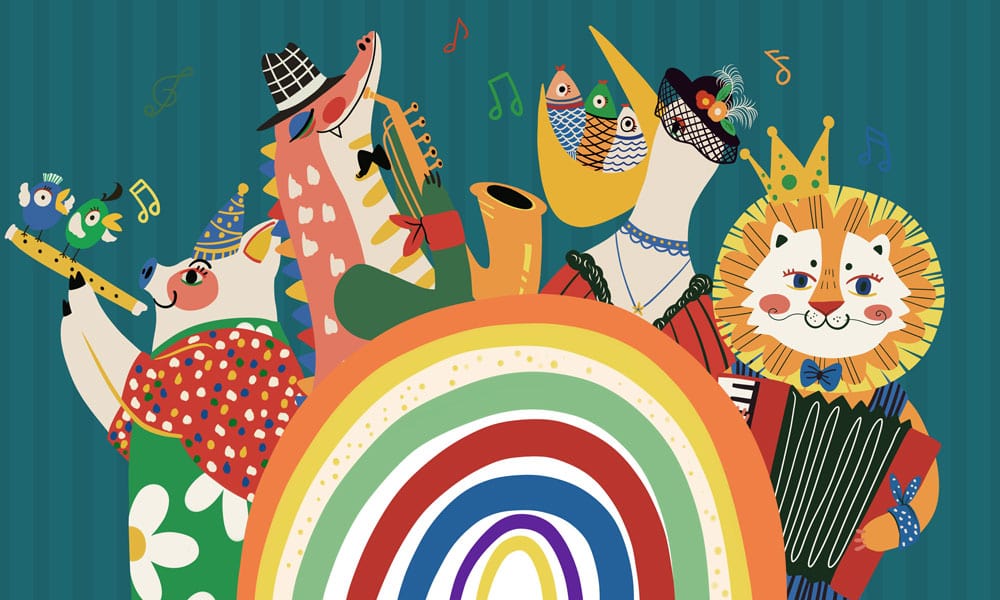 Colorful Animal Band Kids Mural Wallpaper