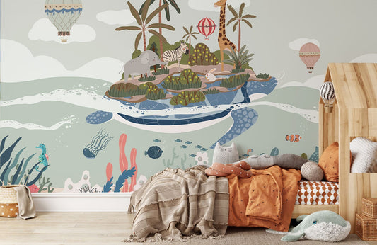 Whimsical Ocean Safari Kids Mural Wallpaper