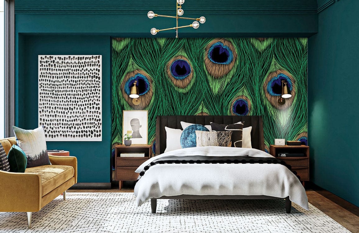 Vibrant Peacock Feather Pattern Wallpaper Mural