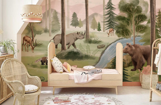 Enchanted Forest Animal Scenic Mural Wallpaper