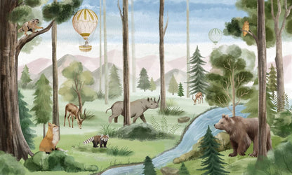Wall Mural Artwork of Watercolor Wildlife from the Jungle for Interior Design