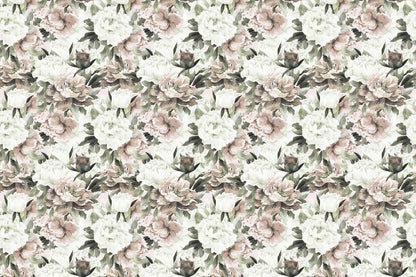 White and other neutral colours are used in the floral wall mural wallpaper.