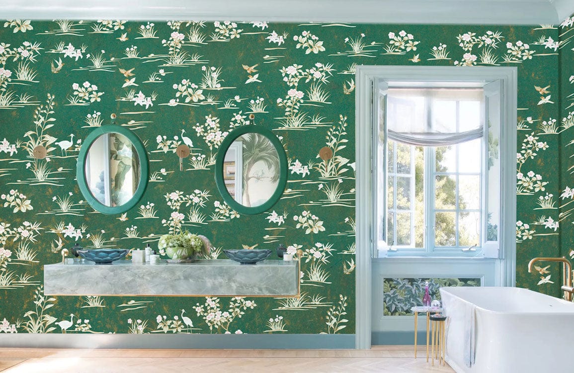 Emerald Green Floral Vintage Wallpaper Mural