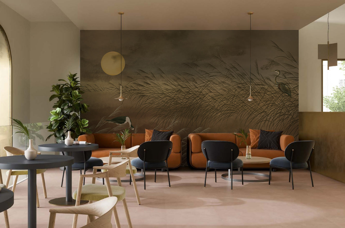 Tranquil Moonlit Marsh Mural Wallpaper in lounge