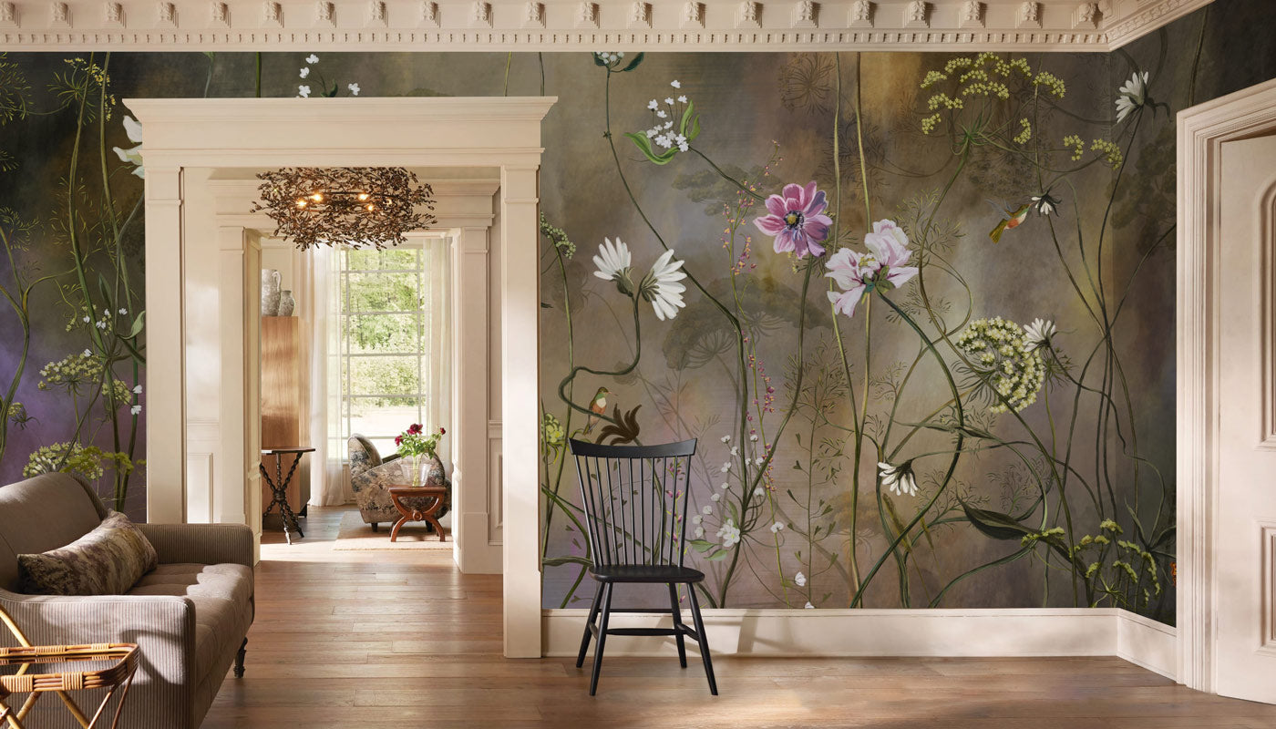 Serene Floral Melody Mural Wallpaper in living room