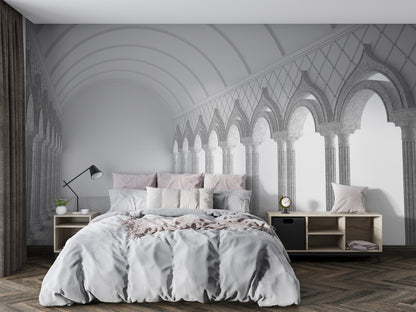 Elegant Archway Corridor Mural Wallpaper in bedroom