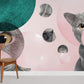 Whimsical Cat Illustration Pink Mural Wallpaper