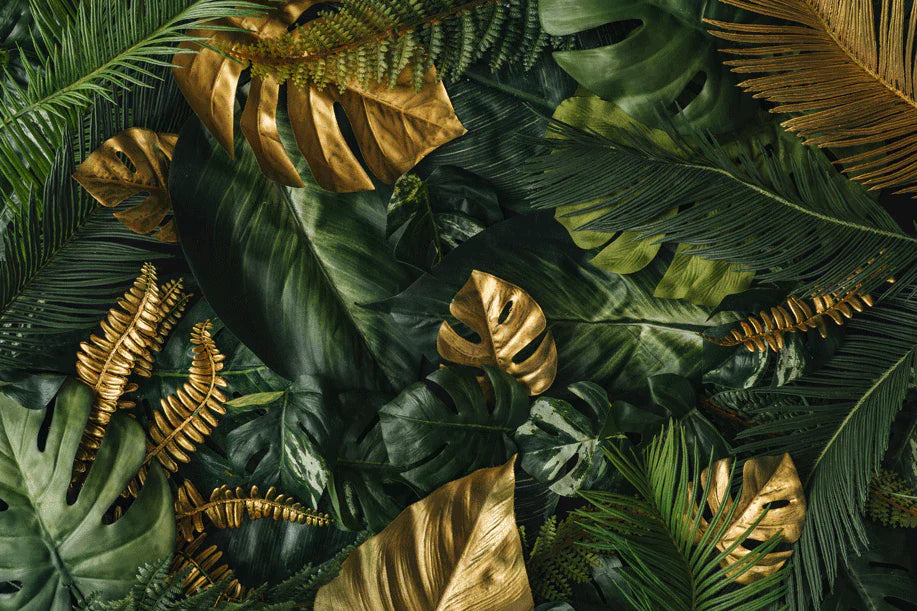 Tropical Jungle Gold Green Mural Wallpaper