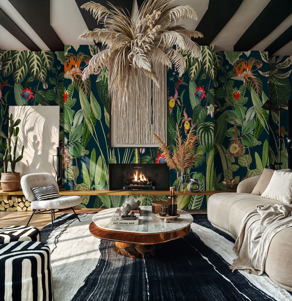 Exotic Garden Mural Wallpaper in living room