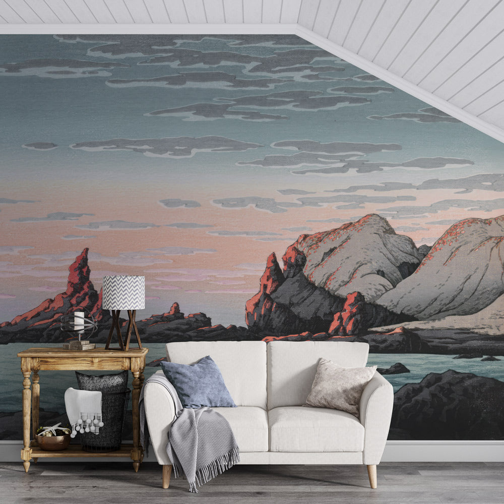 Coastal Rock Sunset Mural Wallpaper