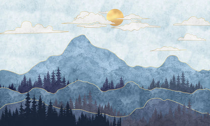 Blue Mountains Painting Wallpaper Mural as a Decoration for Your Home