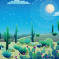 Desert Night Cactus Landscape Mural Wallpaper