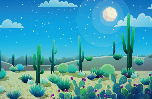 Desert Night Cactus Landscape Mural Wallpaper