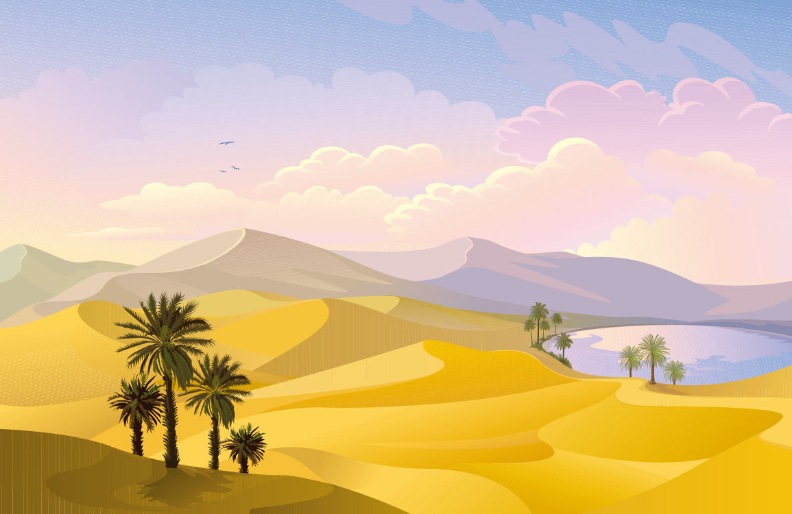 Serenity Desert Oasis Landscape Mural Wallpaper