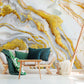 Luminous Gold Flow Mural Wallpaper in living room