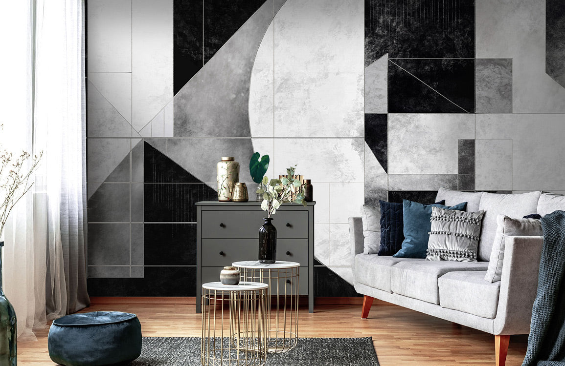 Monochrome Geometric Fragment Mural Wallpaper