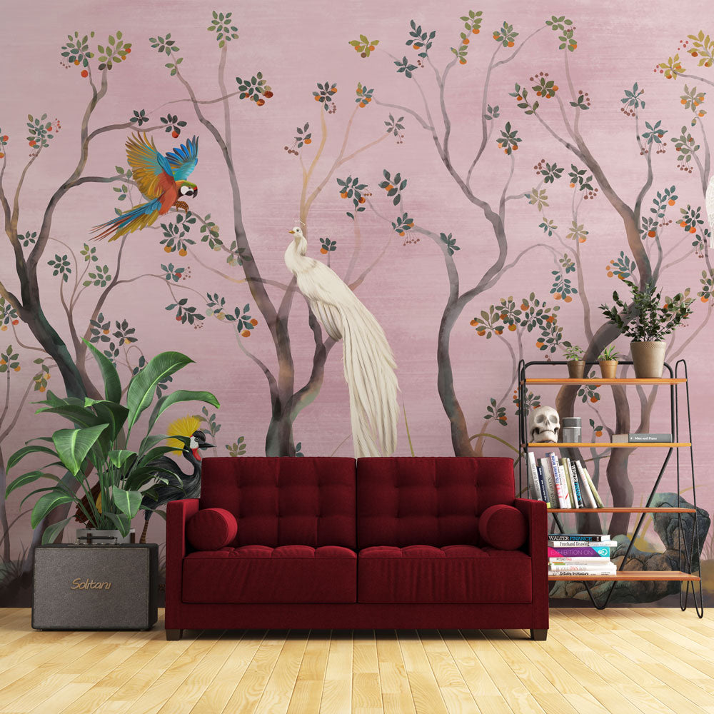 Exquisite Tropical Birds and Trees Mural Wallpaper
