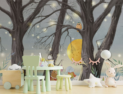 Fairy Tale Forest Nightscape Wallpaper in children's room