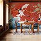 Crane Dance Amidst Ocean Waves Mural Wallpaper in Dining room
