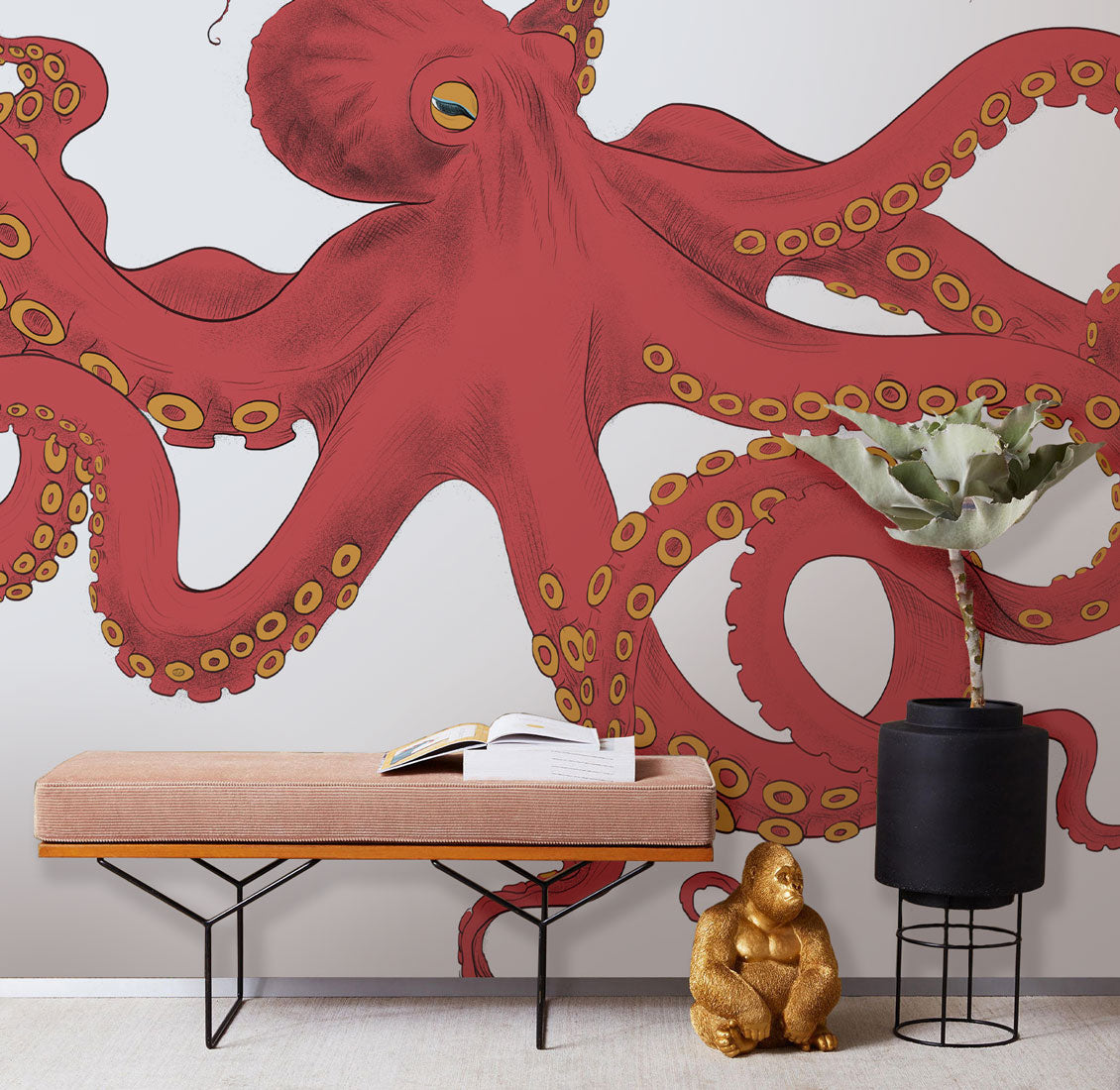 Vibrant Red Octopus Sea Life Wallpaper