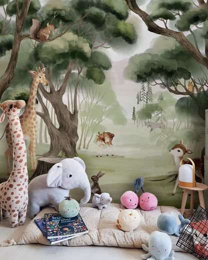 Enchanting Woodland Animals Forest Wallpaper in children's room