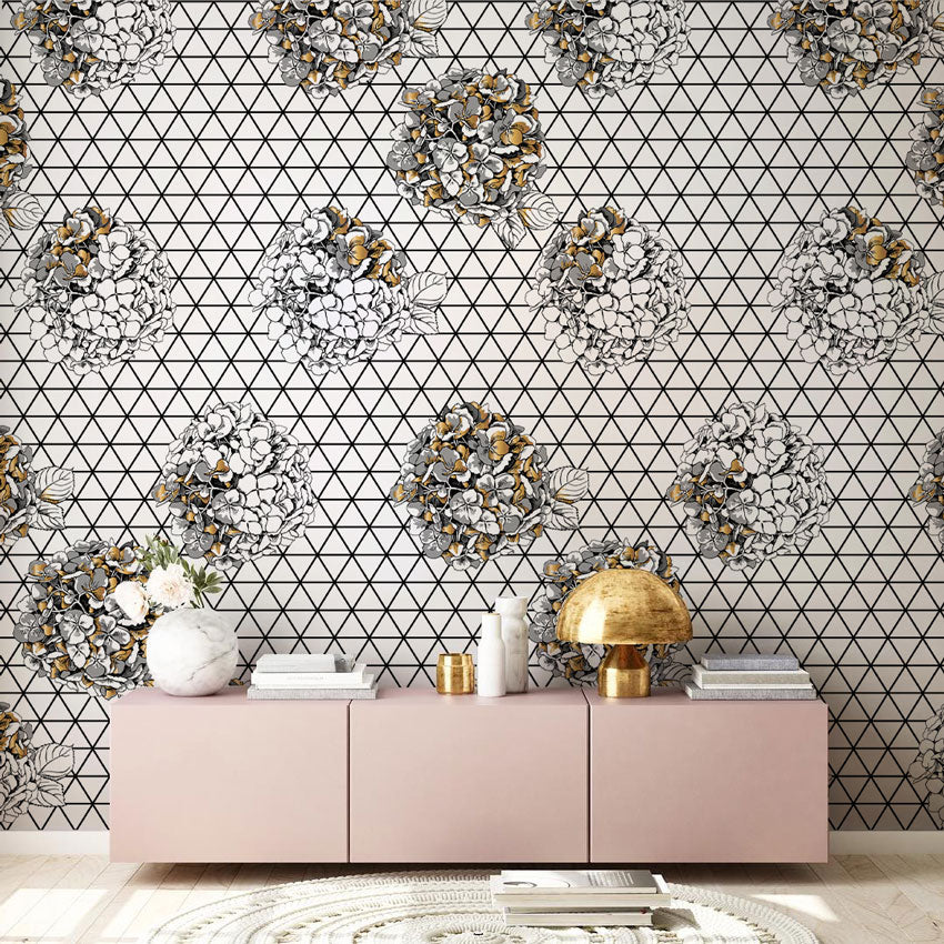 Geometric Floral Bouquet Pattern Wallpaper