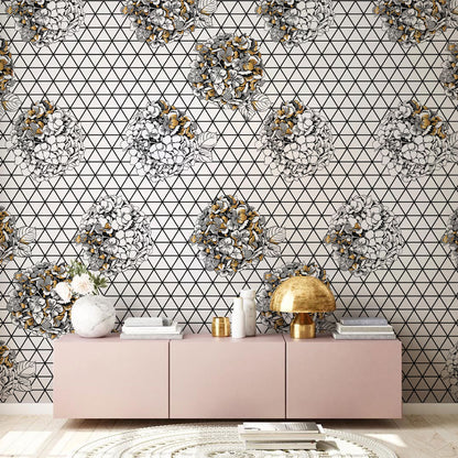 Geometric Floral Bouquet Pattern Wallpaper