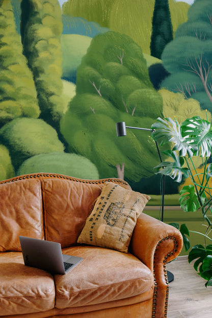 Serene Forest Landscape Nature Wallpaper in living room