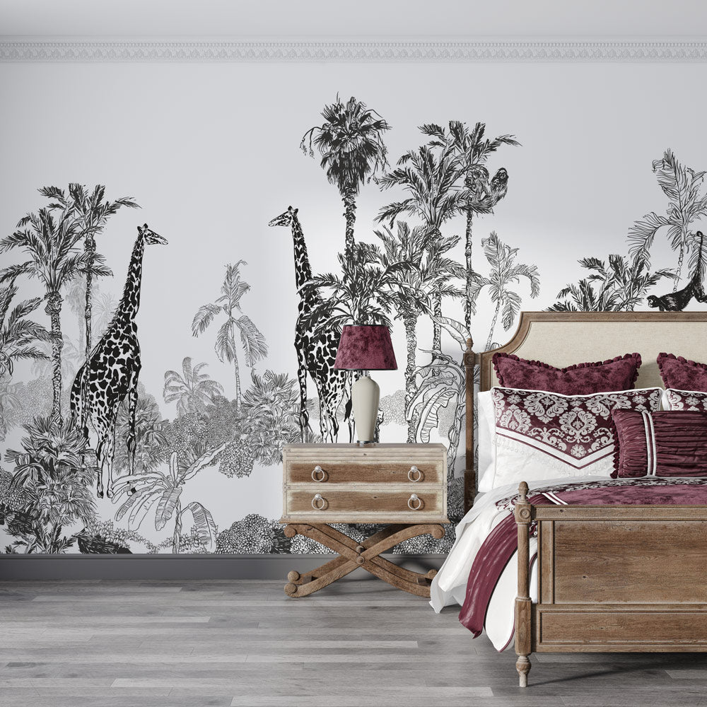 Exotic Safari Jungle Adventure Mural Wallpaper in bedroom
