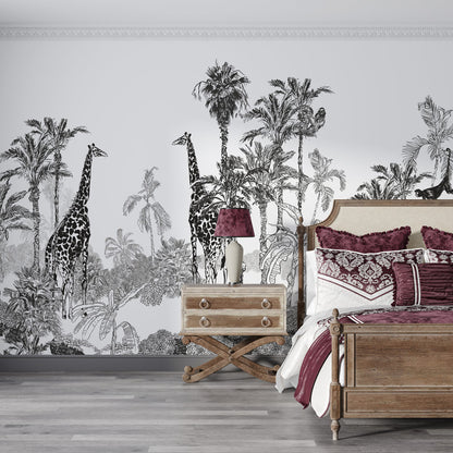 Exotic Safari Jungle Adventure Mural Wallpaper in bedroom