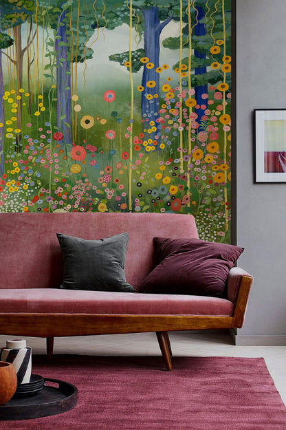 Klimt's Garden Mural Wallpaper in living room