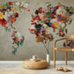 Floral World Map Wall Mural Wallpaper