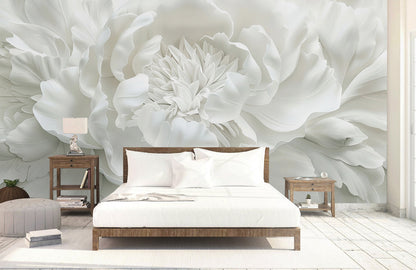 White Floral Elegance Mural Wallpaper in bedroom