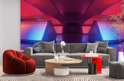 Neon Horizon Vortex Mural Wallpaper in living room