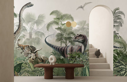 Jurassic Wilderness Mural Wallpaper in living room