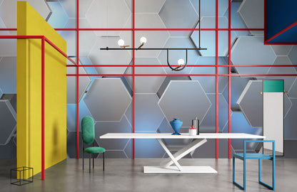 Hexagon Harmony Mural Wallpaper in dining room