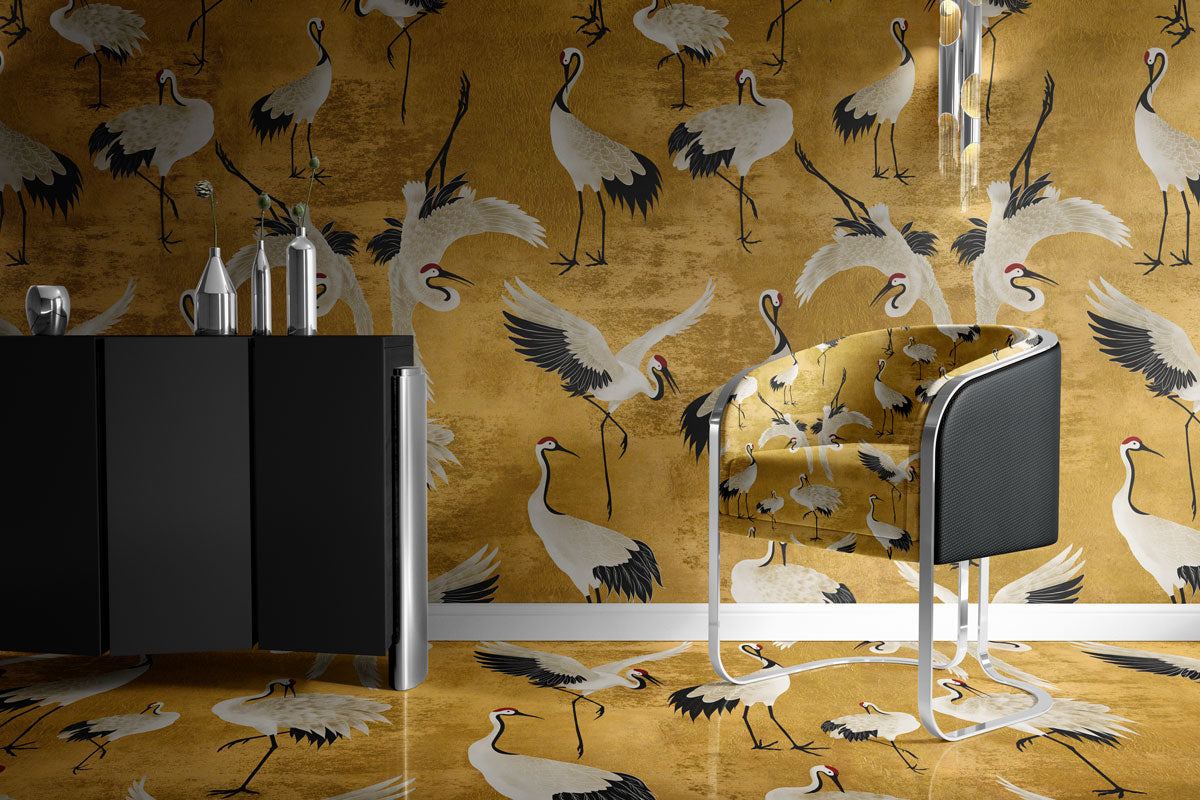 Majestic Heron Nature Landscape Mural Wallpaper in living room