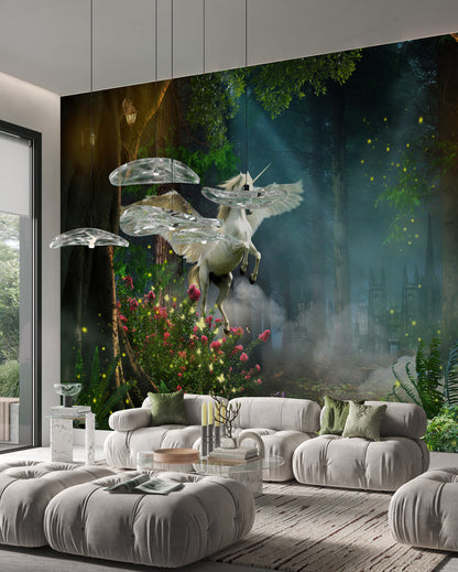 Majestic Pegasus Realm Mural Wallpaper in living room